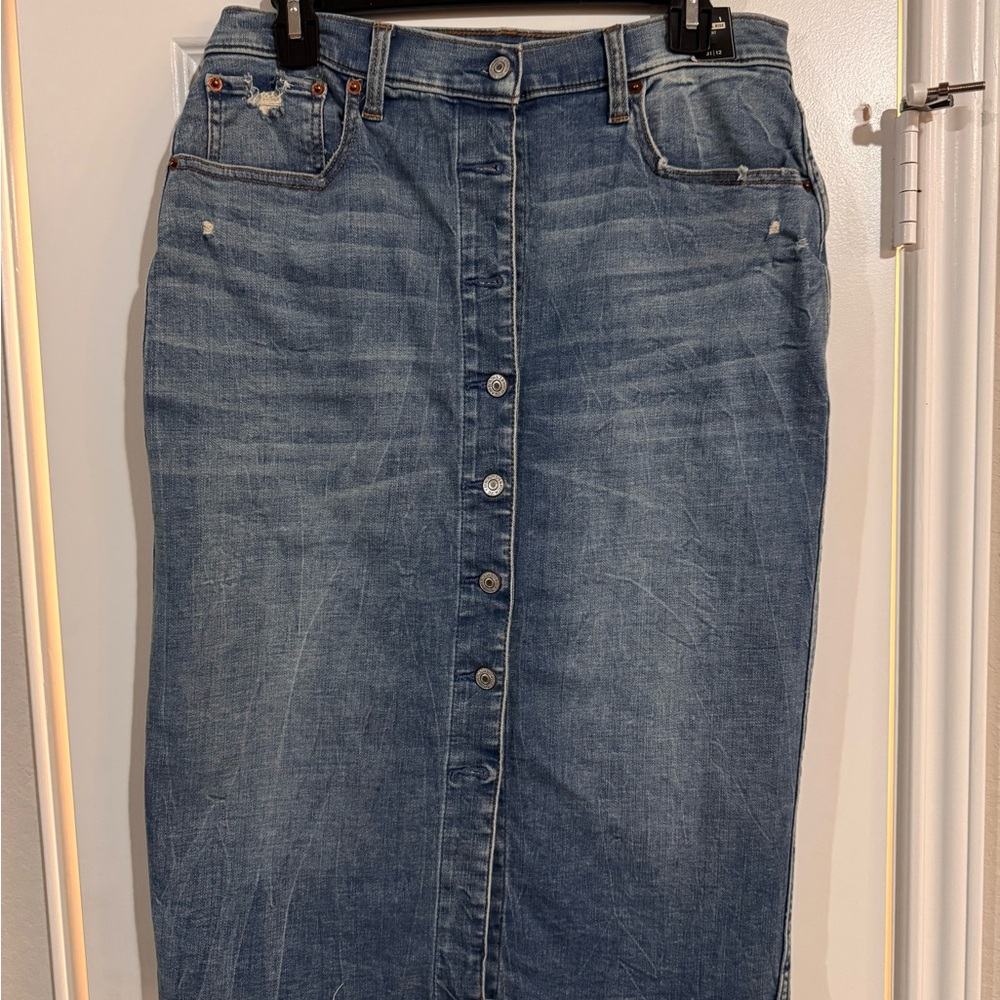 Denim Button-Front Skirt
